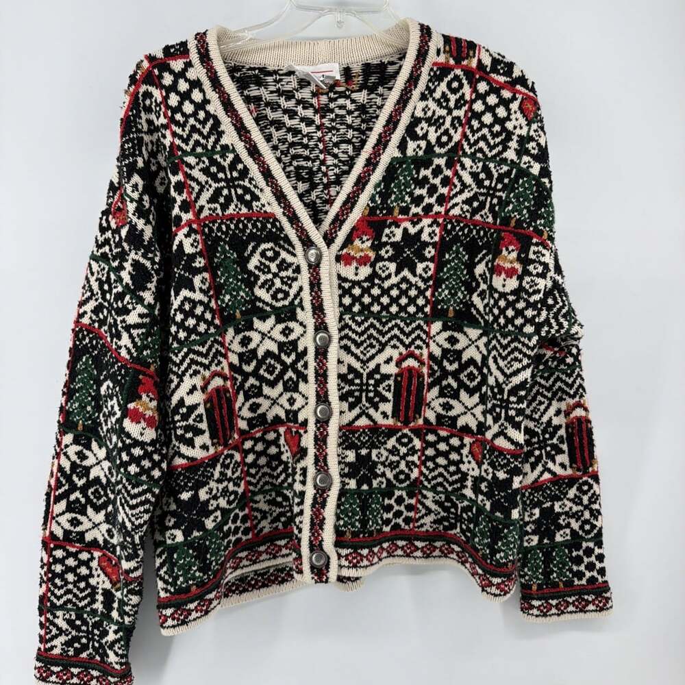 Talbots Winter Holiday Nordic Novelty Cardigan Sweater Size L Old Money Luxury